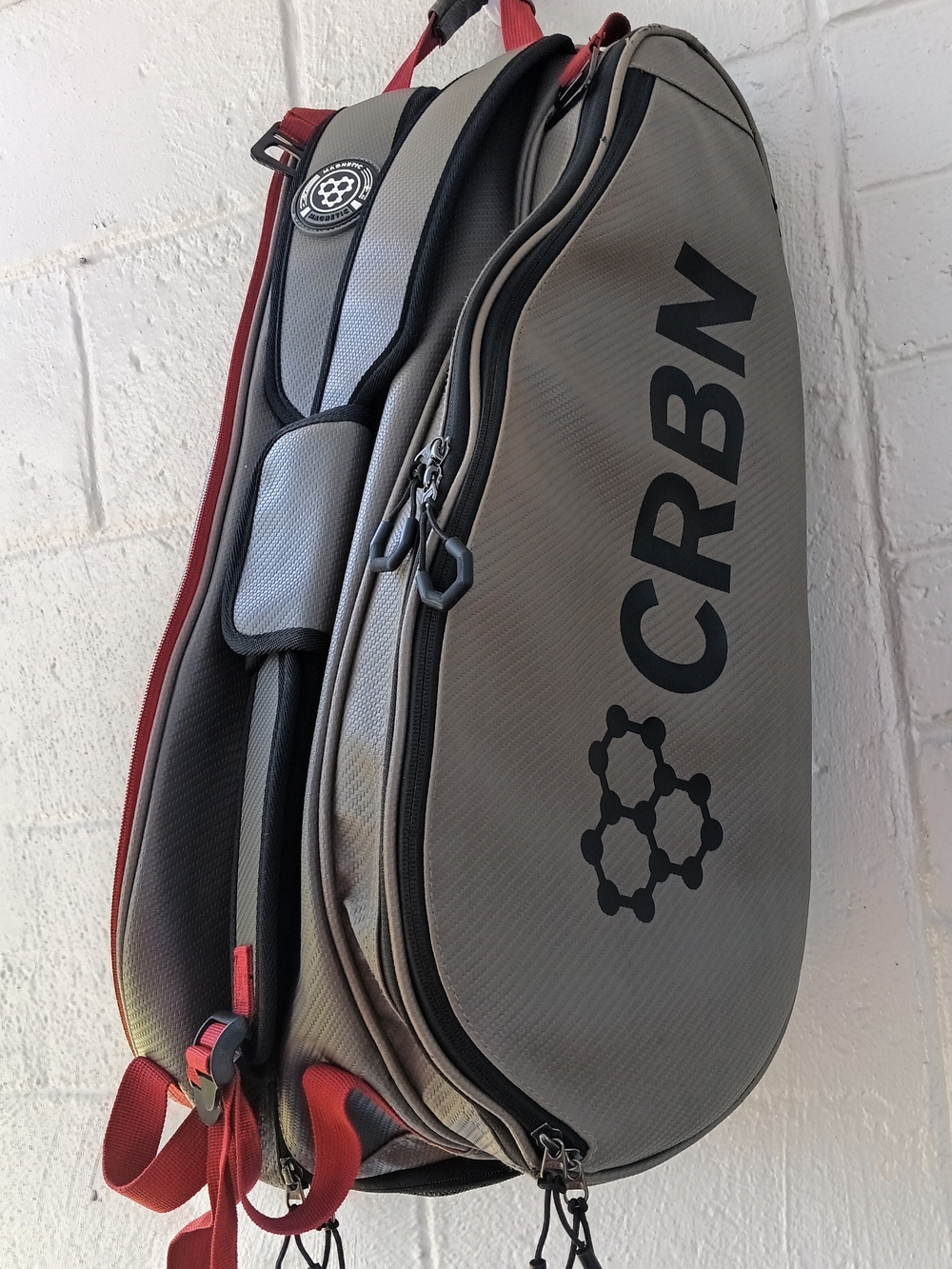 CRBN Pickleball Tour Bag Backpack Grey & Red Holds Paddles Gear Used .